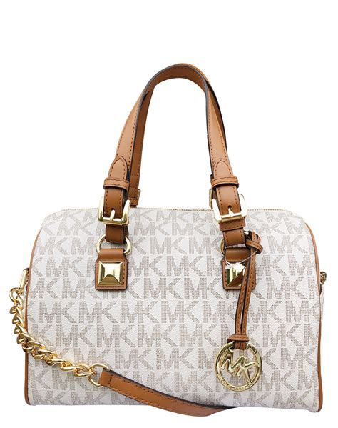 michael kors large grayson vanilla signature satchel gold chain tote|michael michael kors grayson large satchel vanilla.